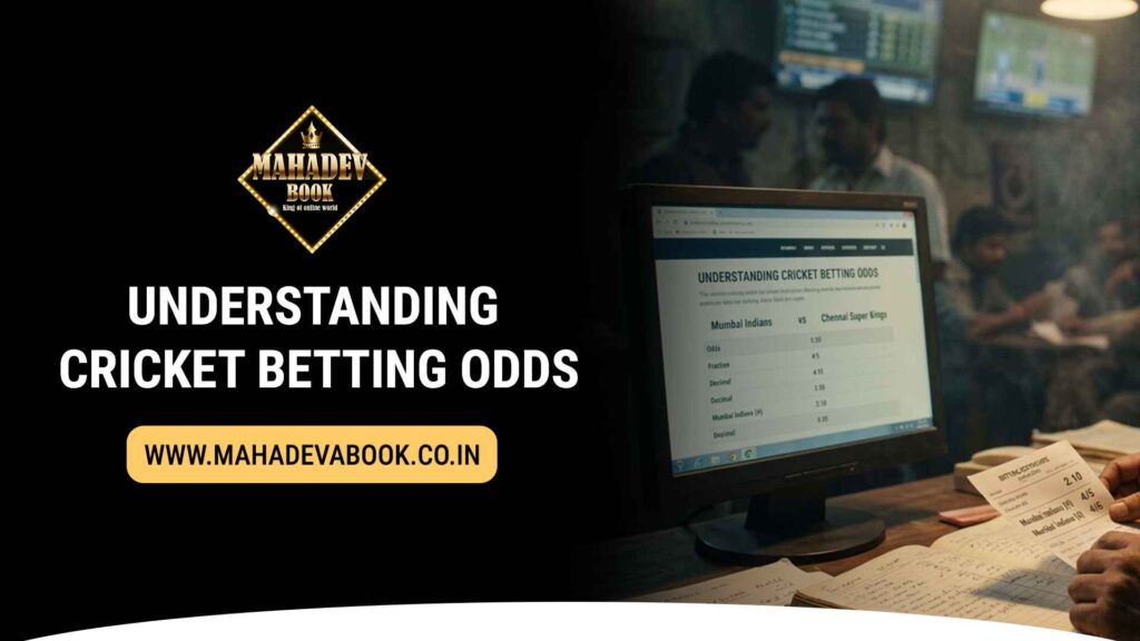Cricket betting odds explained with live match interface and numbers on Mahadev Book platform